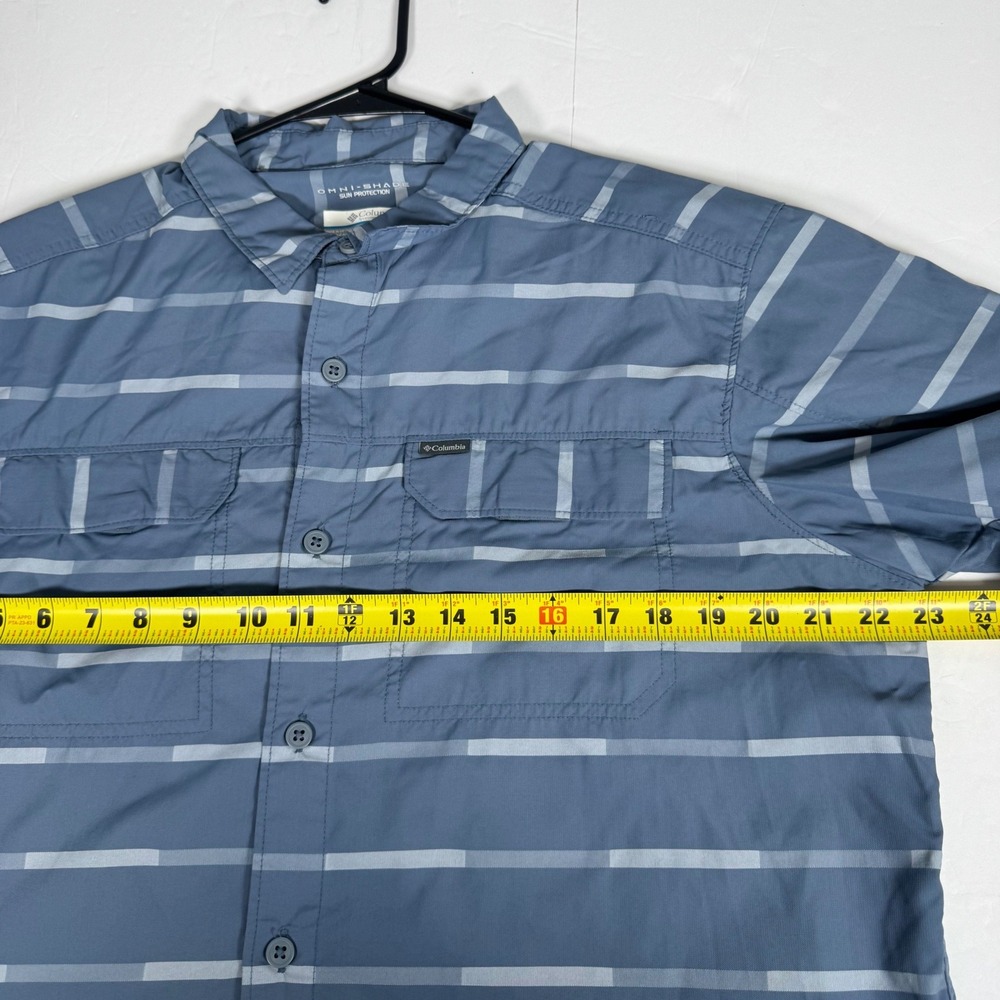 Columbia Button Down Shirt Mens Large Blue Striped Omni-Shade Short Sleeve - Picture 7 of 8